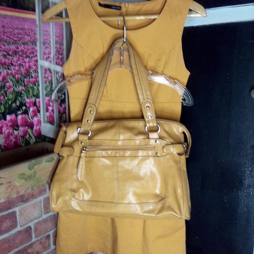 Maurices Mustard Yellow Dress AND Emilie M. Mustard Yellow Shoulder Bag Set